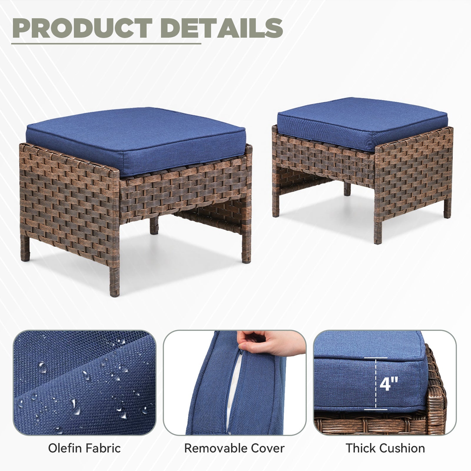 Marlowe Wicker Outdoor Ottomans, Set of 2