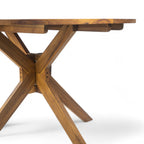Stanford Outdoor Round Acacia Wood Dining Table with X Base