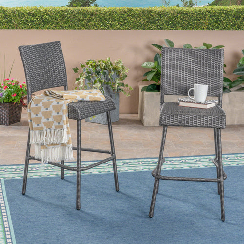 29" Outdoor Rattan Armless Barstools, Set of 2