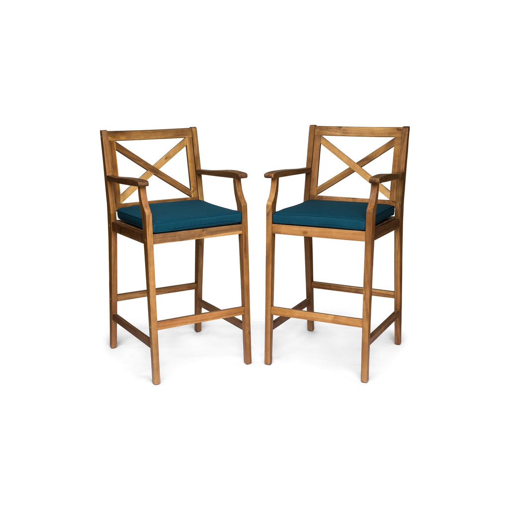 Perla Outdoor Acacia Wood Barstools, Set of 2