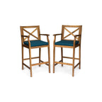 Perla Outdoor Acacia Wood Barstools, Set of 2
