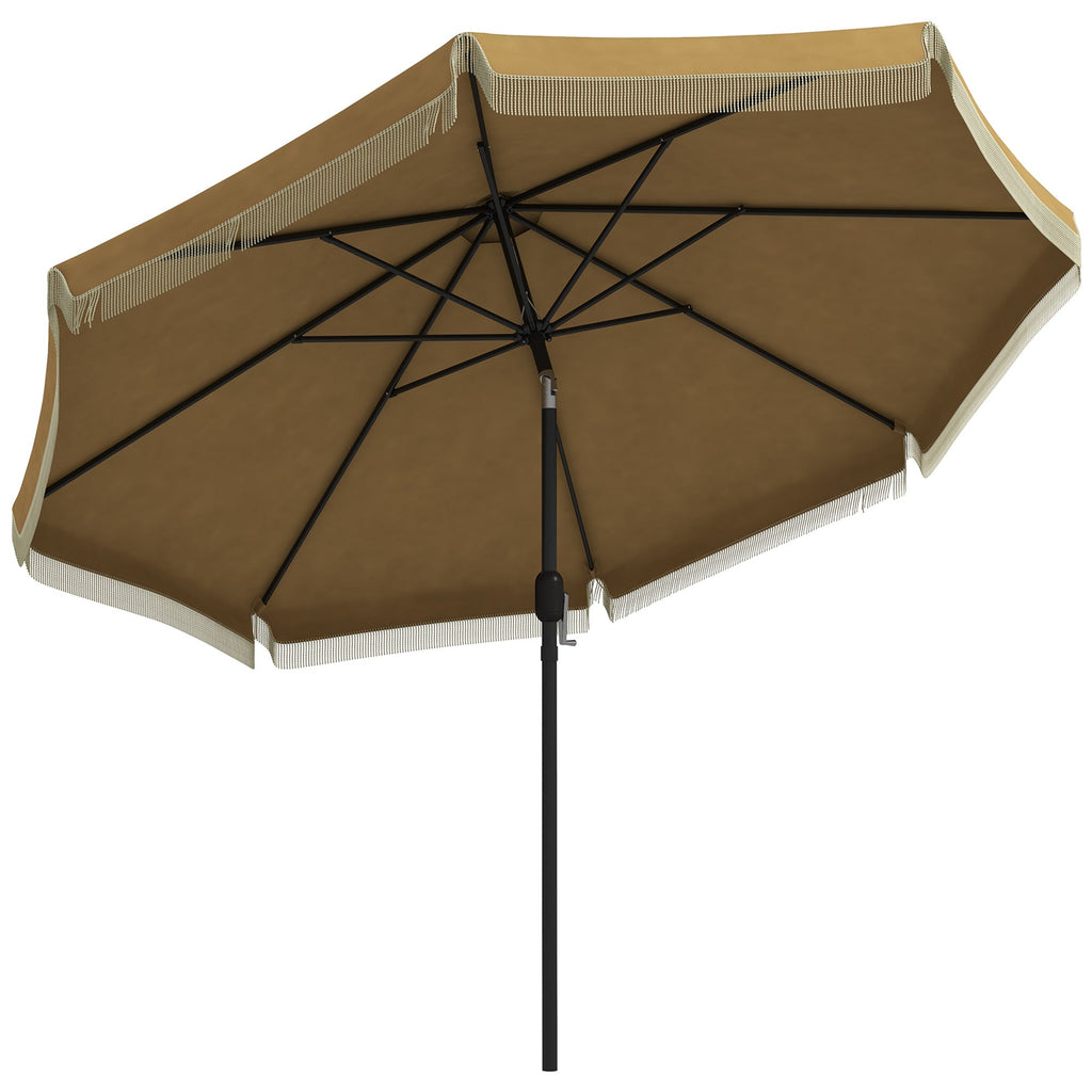 9' Fringe Edge Patio Umbrella with Push Button Tilt and Crank