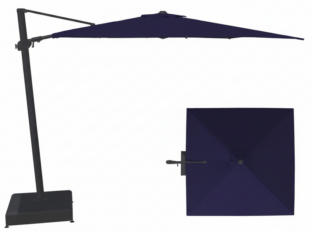 10' Square Cantilever Black Frame Indigo Canopy Umbrella