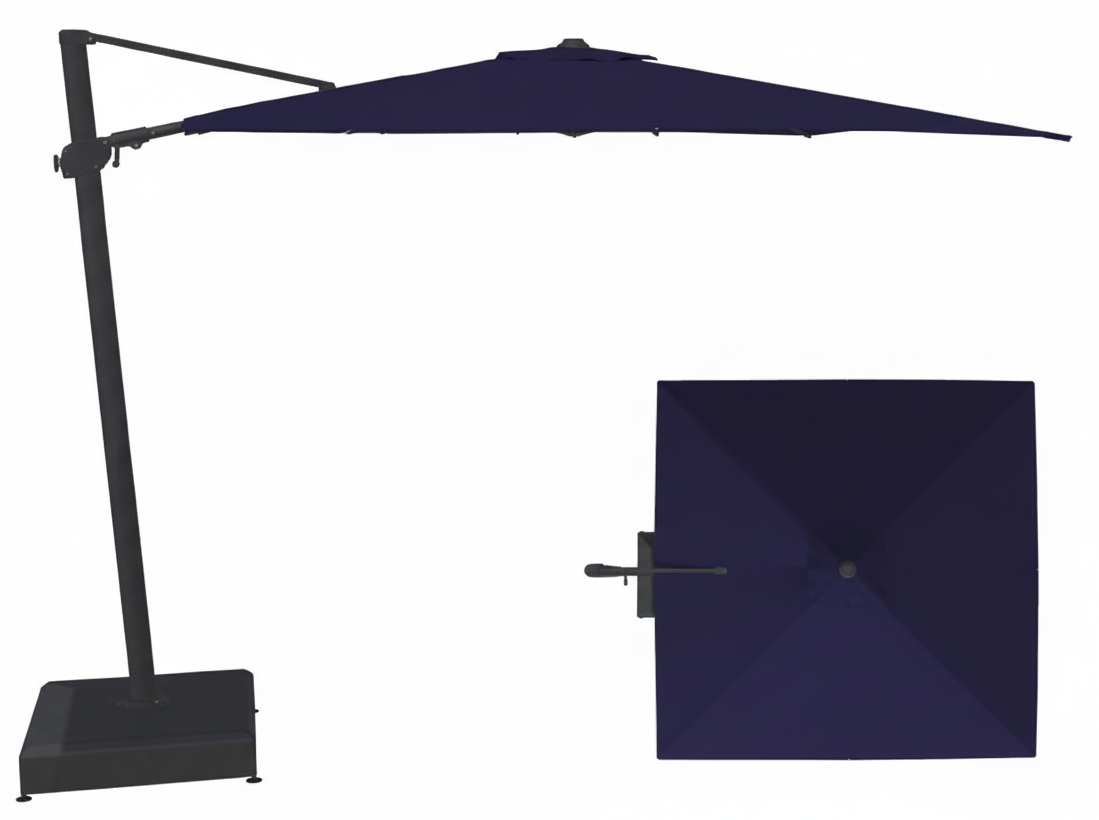 10' Square Cantilever Black Frame Indigo Canopy Umbrella