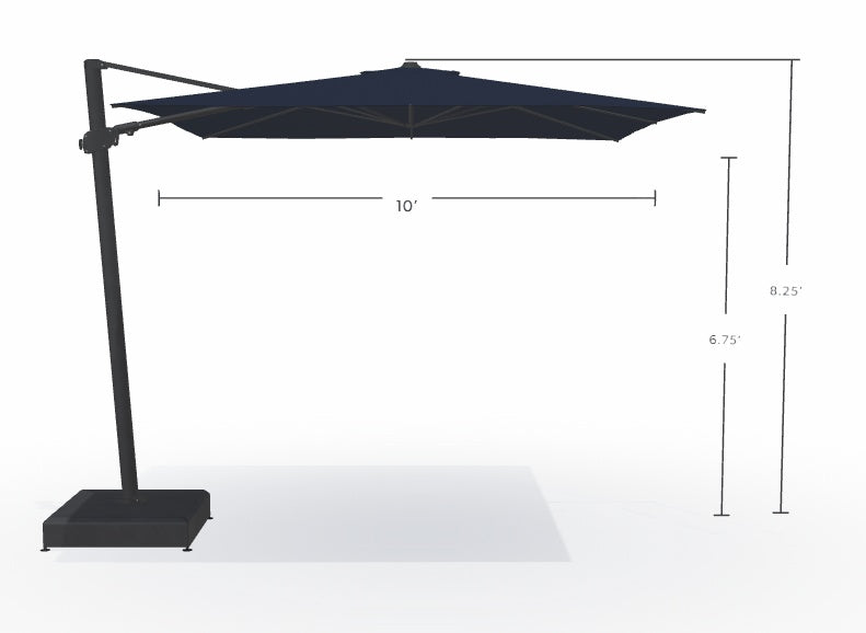 10' Square Cantilever Black Frame Indigo Canopy Umbrella
