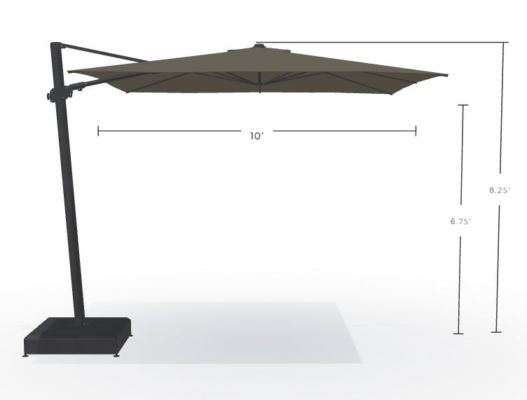 10' Square Cantilever Black Frame Charcoal Canopy Umbrella
