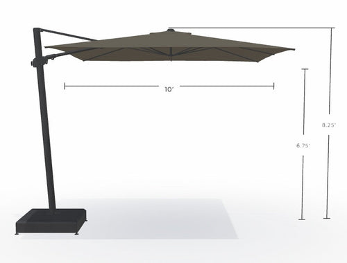 10' Square Cantilever Black Frame Charcoal Canopy Umbrella