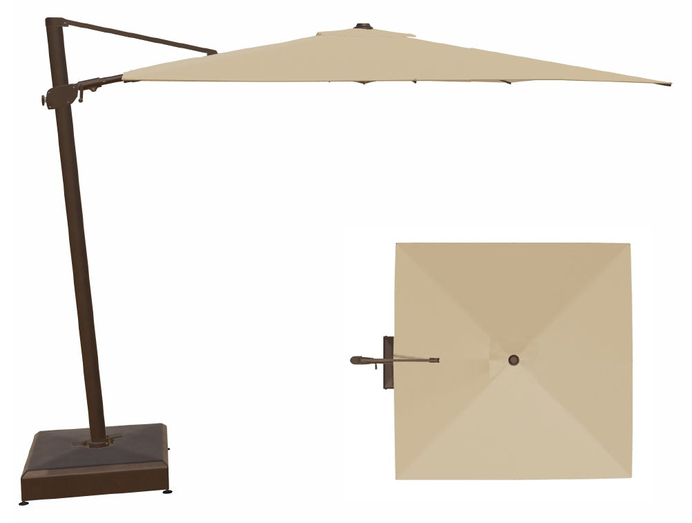 10' Square Cantilever Bronze Frame Champagne Canopy Umbrella