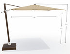 10' Square Cantilever Bronze Frame Champagne Canopy Umbrella
