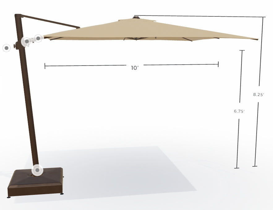 10' Square Cantilever Bronze Frame Champagne Canopy Umbrella