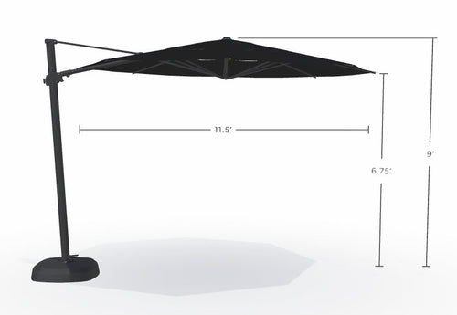 11.5' Octagon Cantilever Black Frame Black Canopy Umbrella