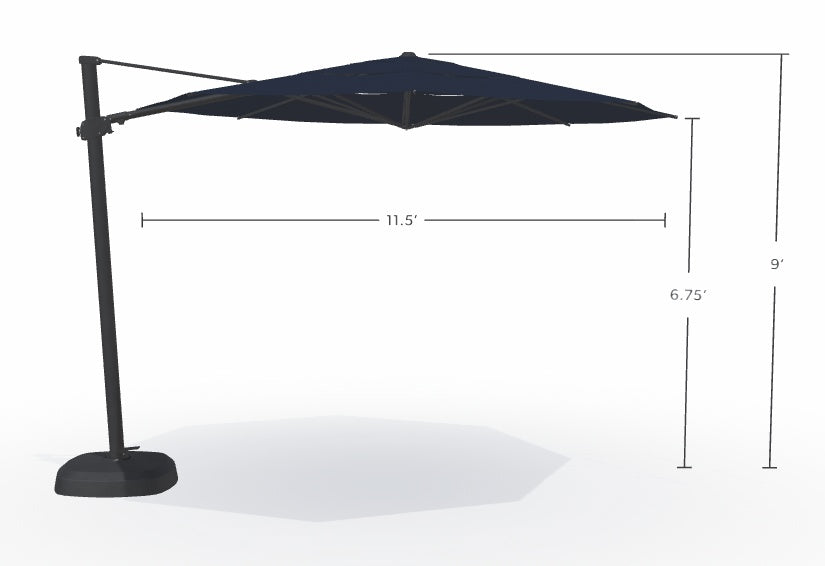11.5' Octagon Cantilever Black Frame Indigo Canopy Umbrella
