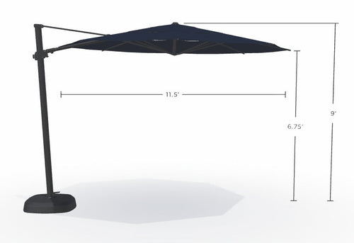 11.5' Octagon Cantilever Black Frame Indigo Canopy Umbrella