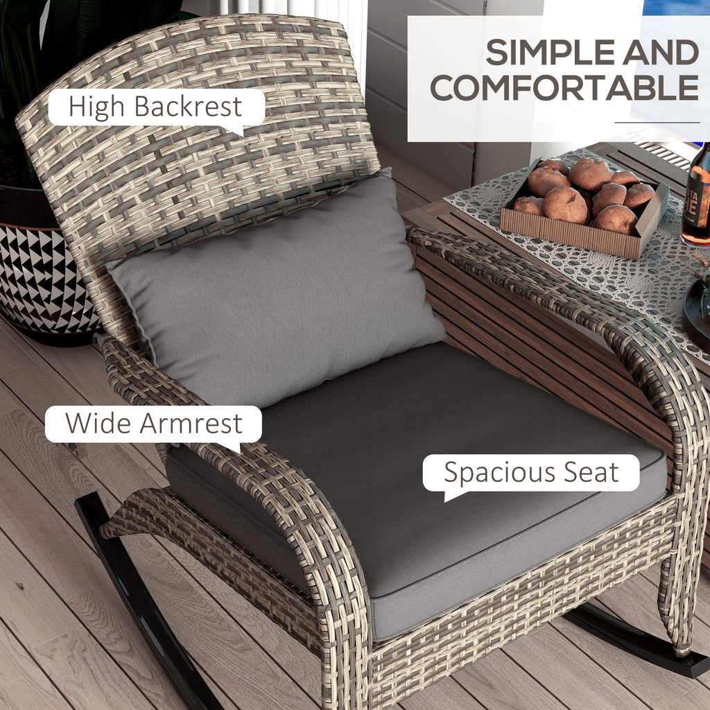 Outdoor Wicker Adirondack Rocking Chair with High Back & Seat Cushion