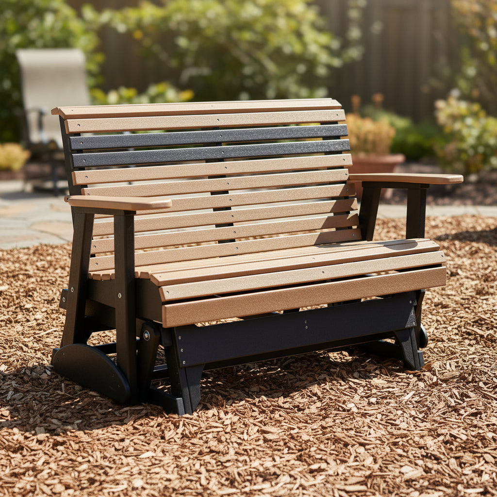 4' Cedar & Black Adirondack Glider Bench from LuxCraft