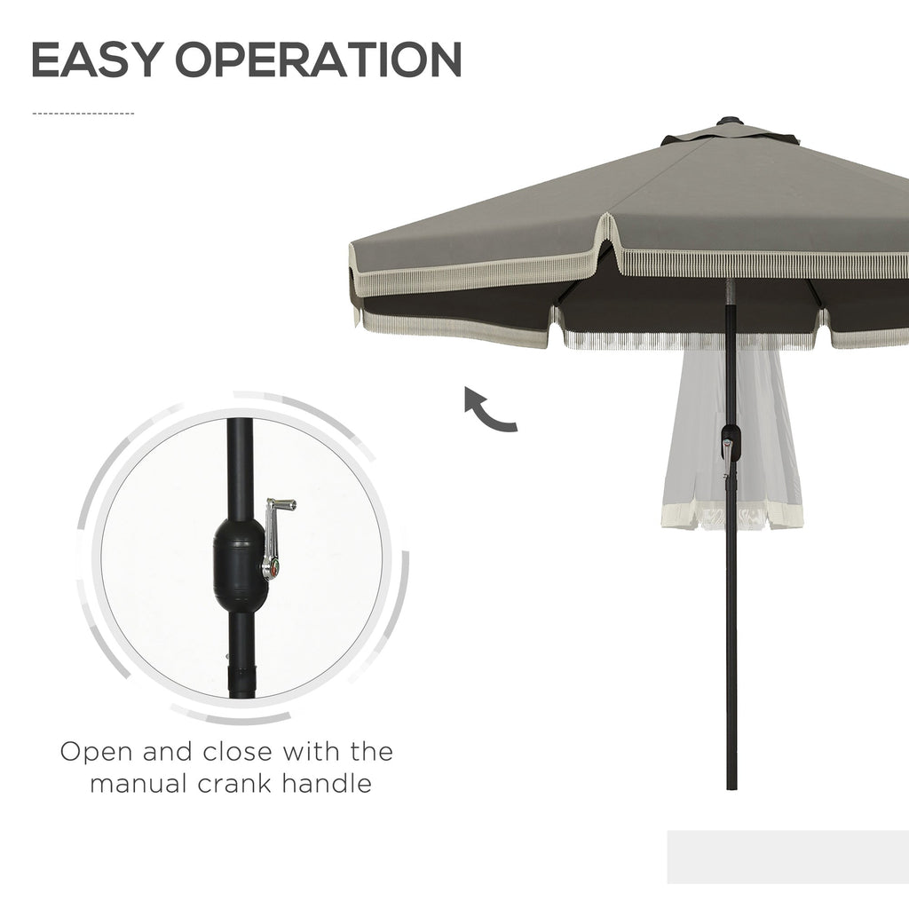 9' Fringe Edge Patio Umbrella with Push Button Tilt and Crank