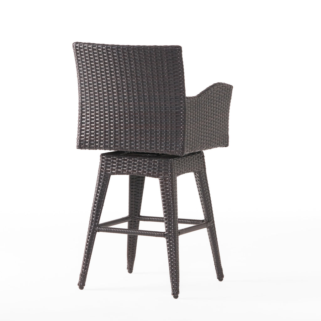 Liden Outdoor Modern PE Rattan Swivel Barstool with Tapered Legs