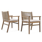 Outdoor Dining Chair with Rope Design Back and Seat Cushion, Set of 2