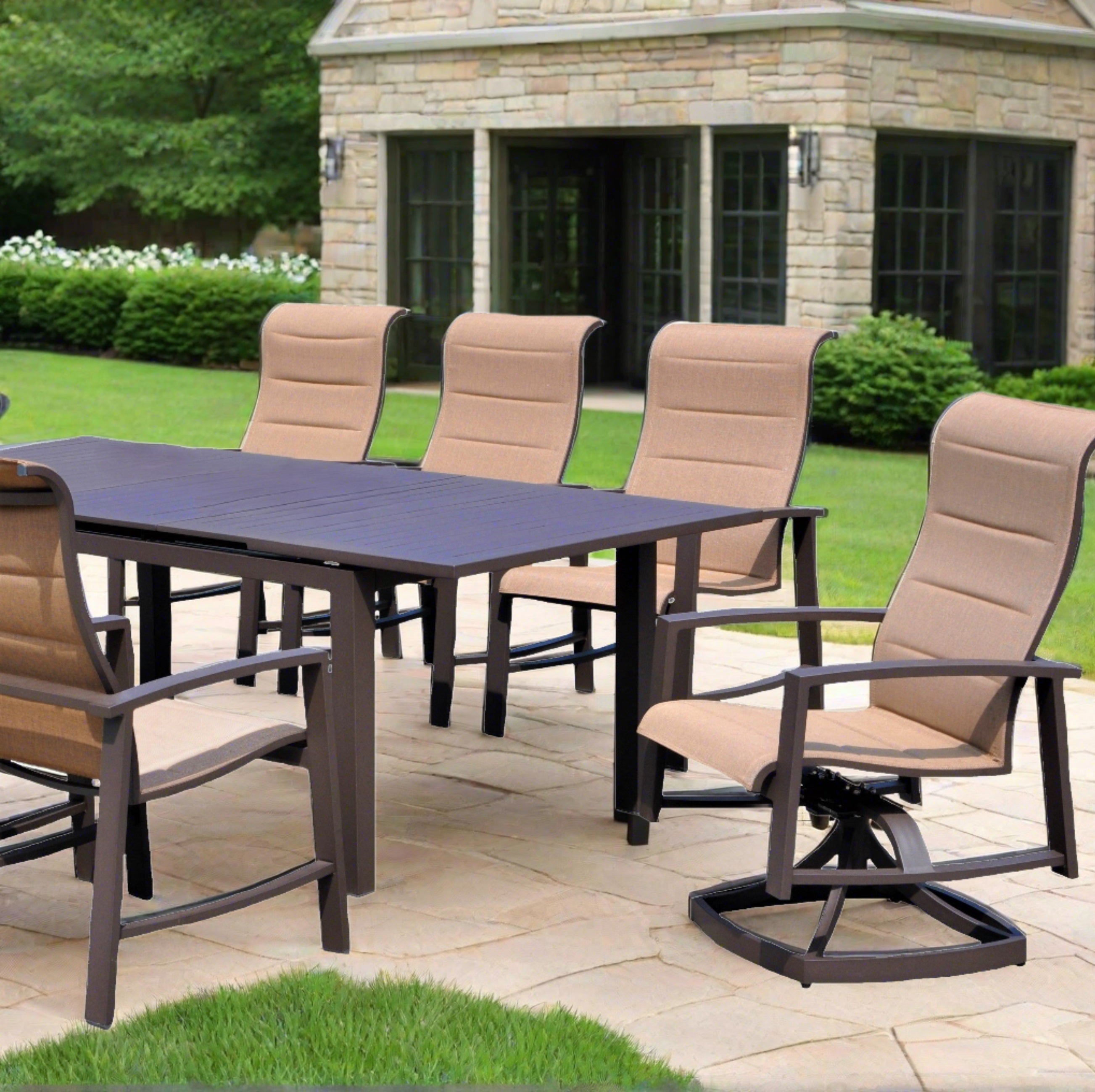 Horizon Brown & Tan Padded Sling Dining Set