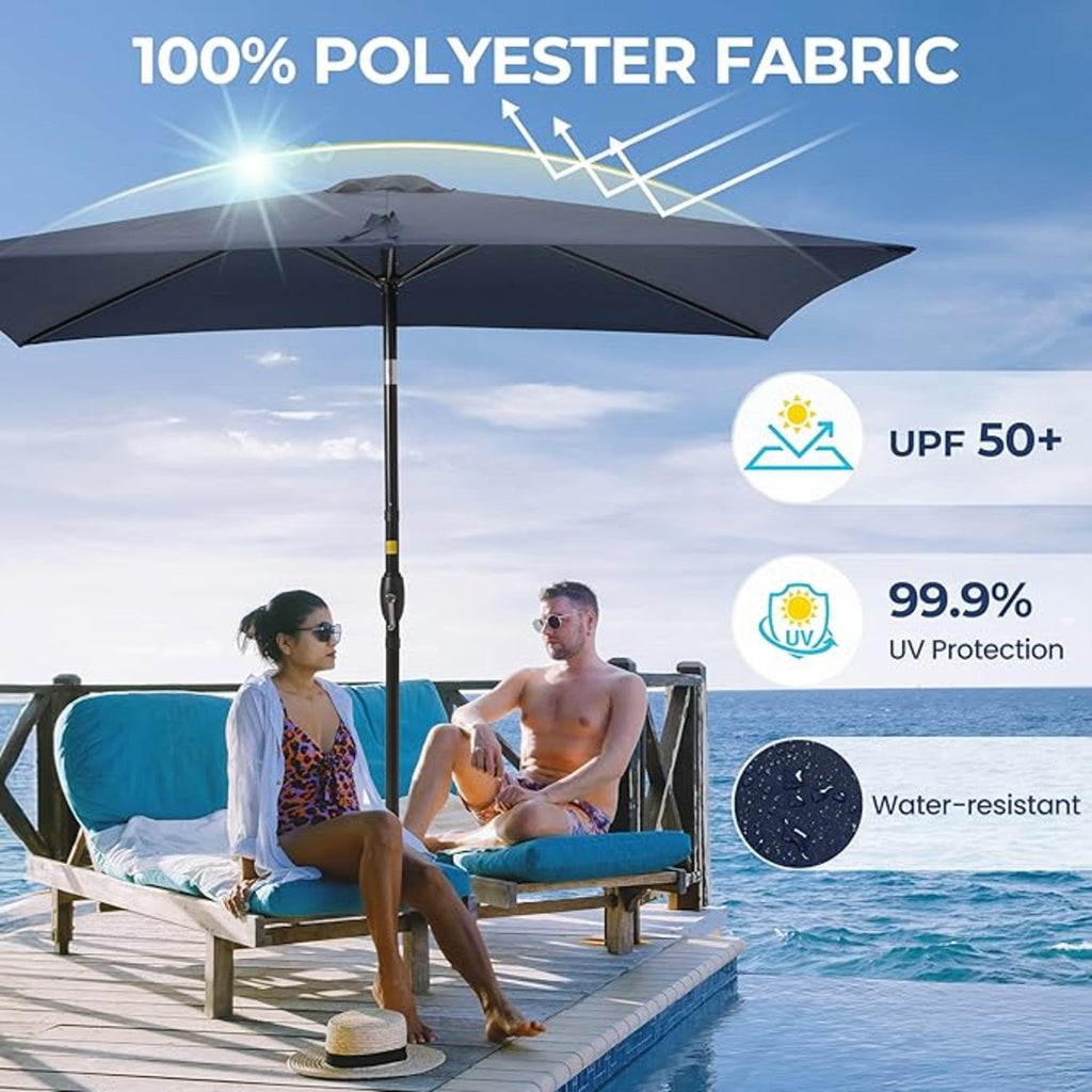 6.5 x 10 ft Rectangular Patio Umbrella with Crank, Base Not Included