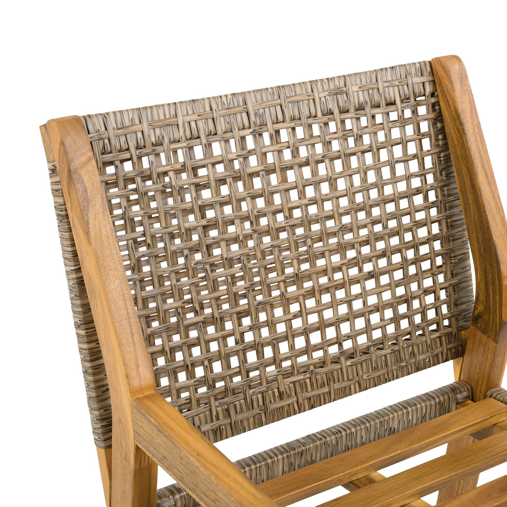 Capri Outdoor Acacia Wood & Wicker Dining Chairs with Cream Cushion, Set of 2