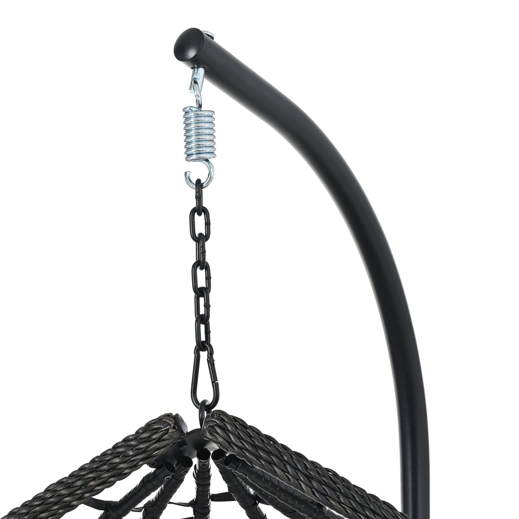 Foldable Rattan Egg Swing Chair with Iron Frame, Plush Cushion & Removable Headrest
