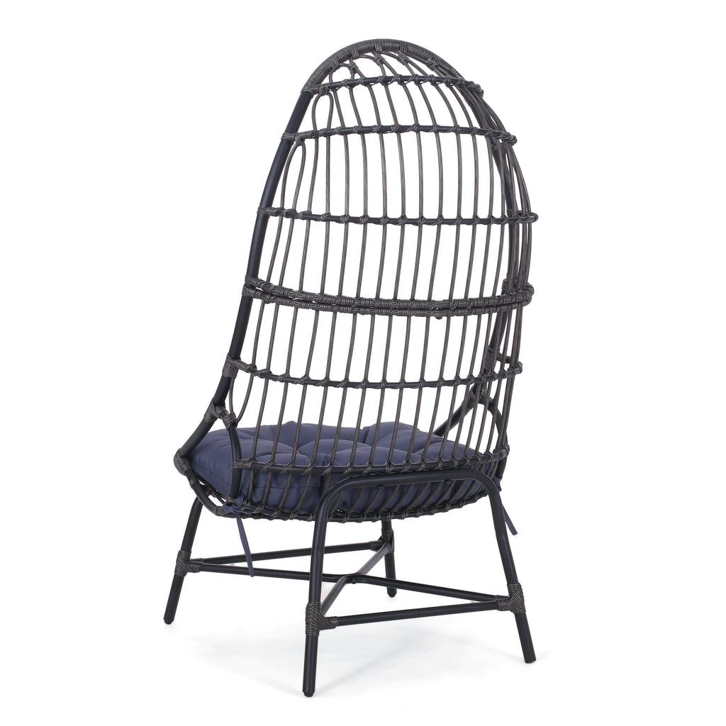 Outdoor Basket Chair with Gridded Design and Metal Frame