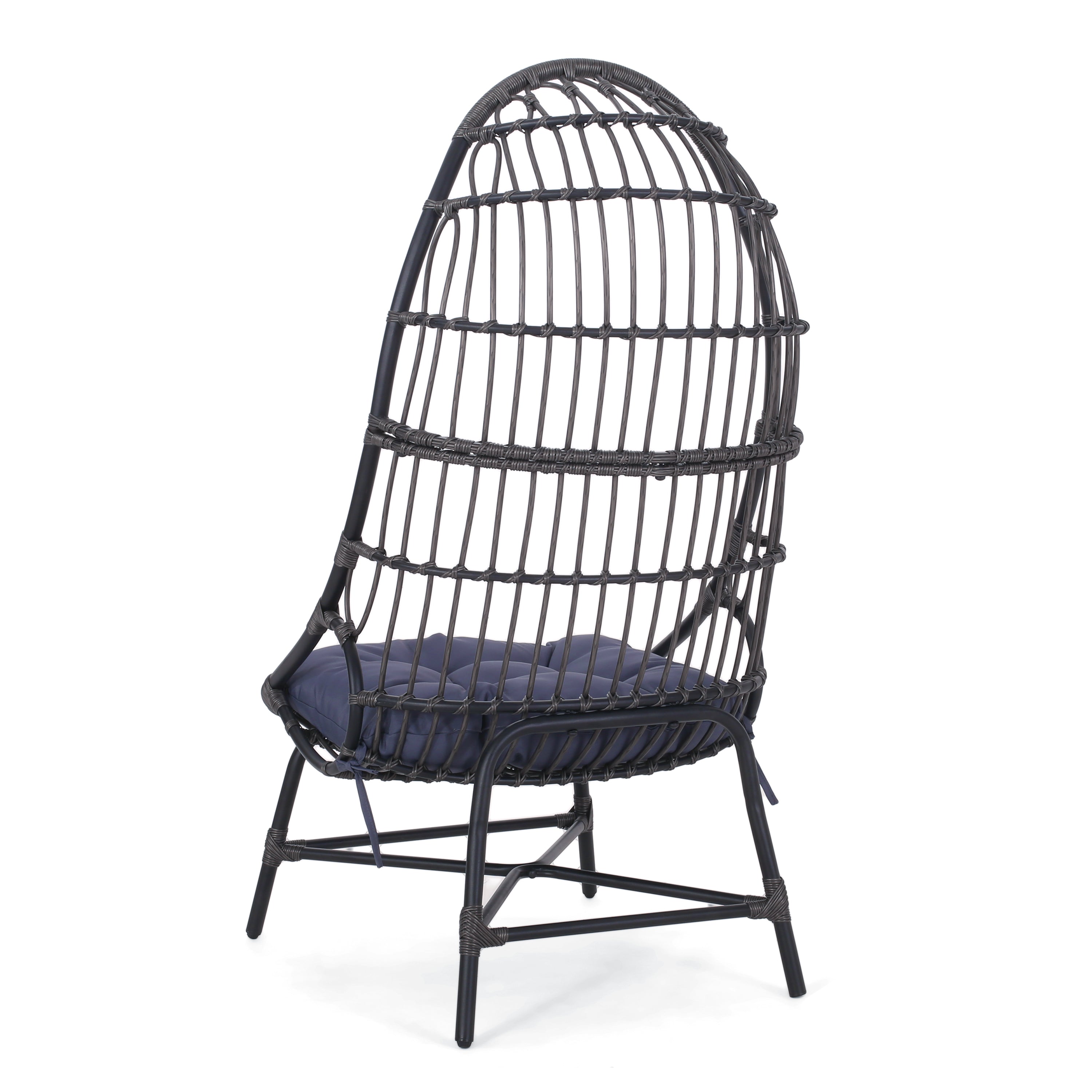 Outdoor Basket Chair with Gridded Design and Metal Frame