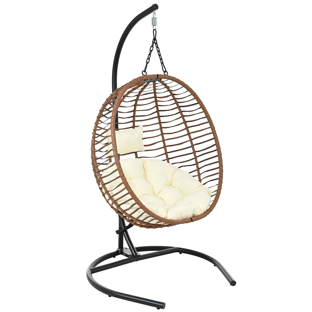 Folding Hanging Swinging Egg Chair with Stand & Tufted Cushion