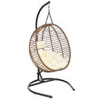 Folding Hanging Swinging Egg Chair with Stand & Tufted Cushion