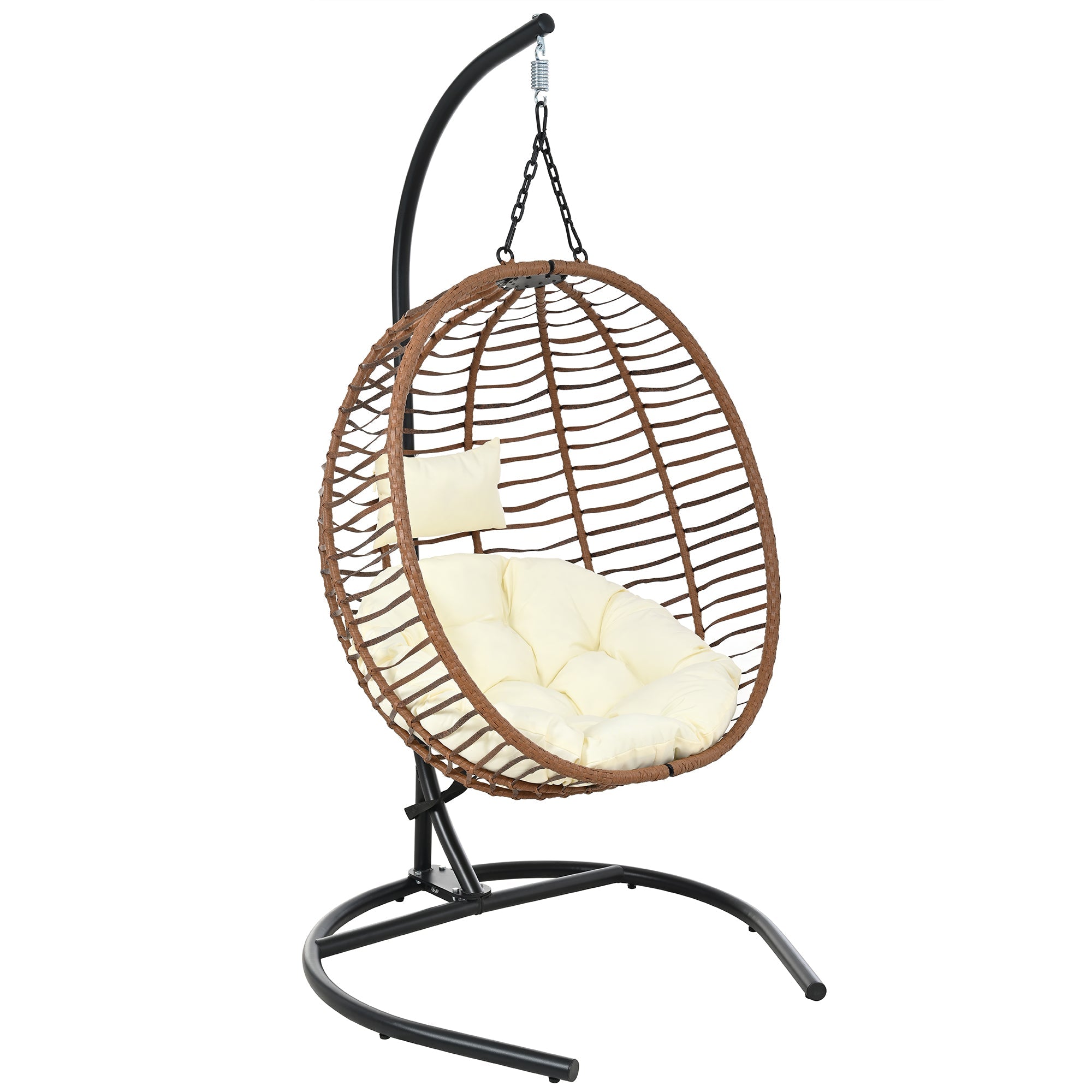 Folding Hanging Swinging Egg Chair with Stand & Tufted Cushion