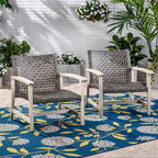 Hampton Outdoor Rattan & Acacia Wood Wicker Club Chairs, Set of 2
