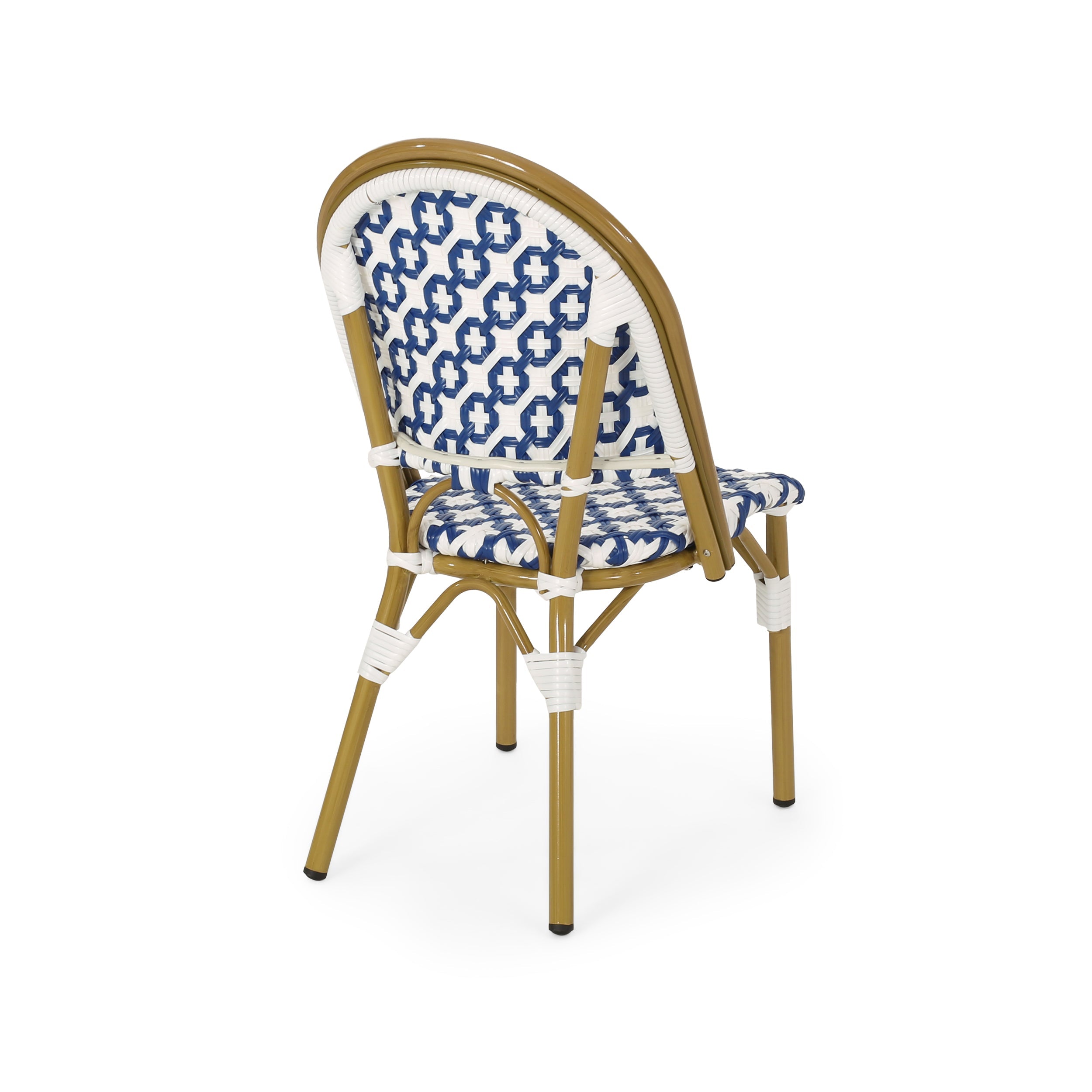French Bistro Outdoor Dining Chairs, Set of 2 Navy & White