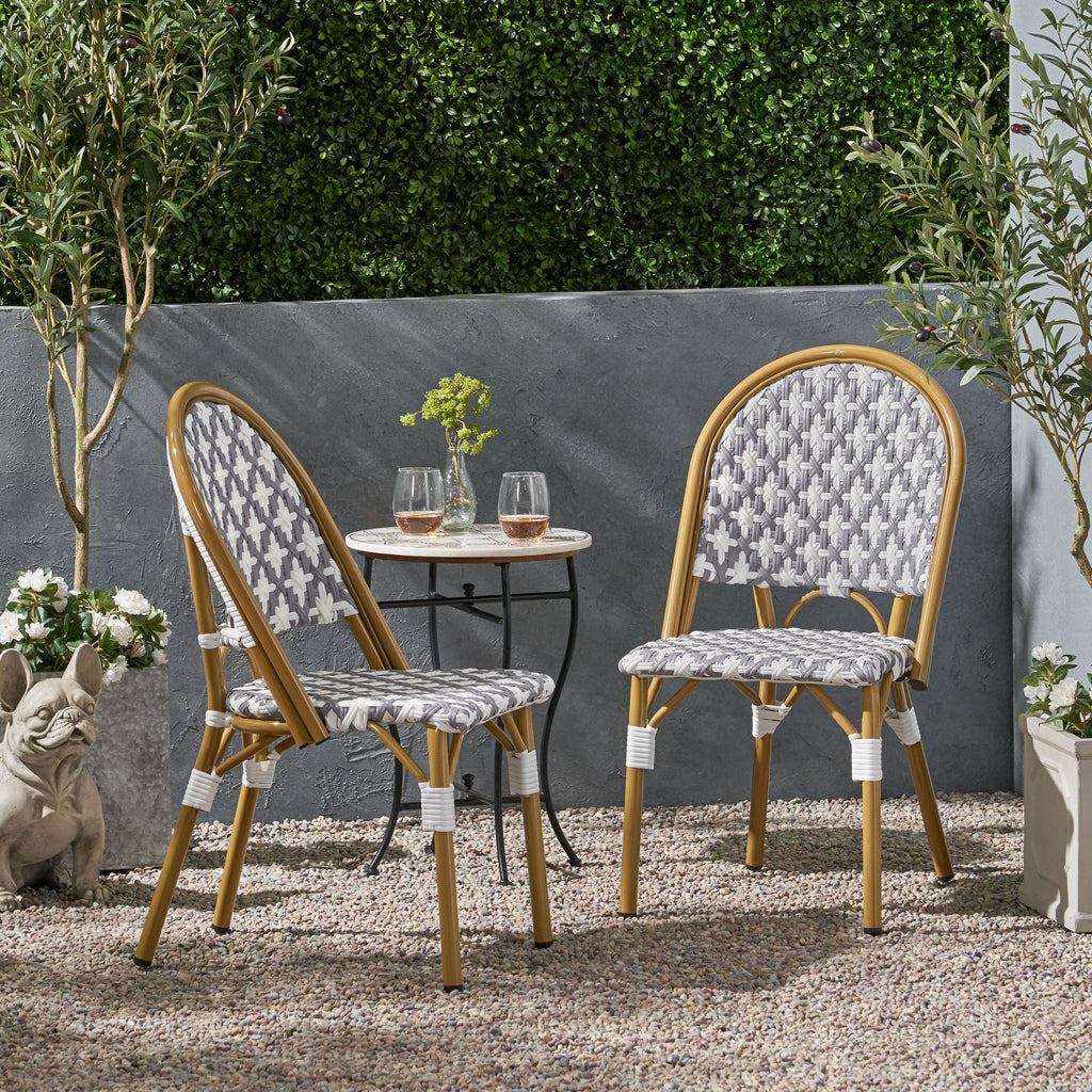 PE Rattan French Bistro Chair with Aluminum Frame, Set of 2