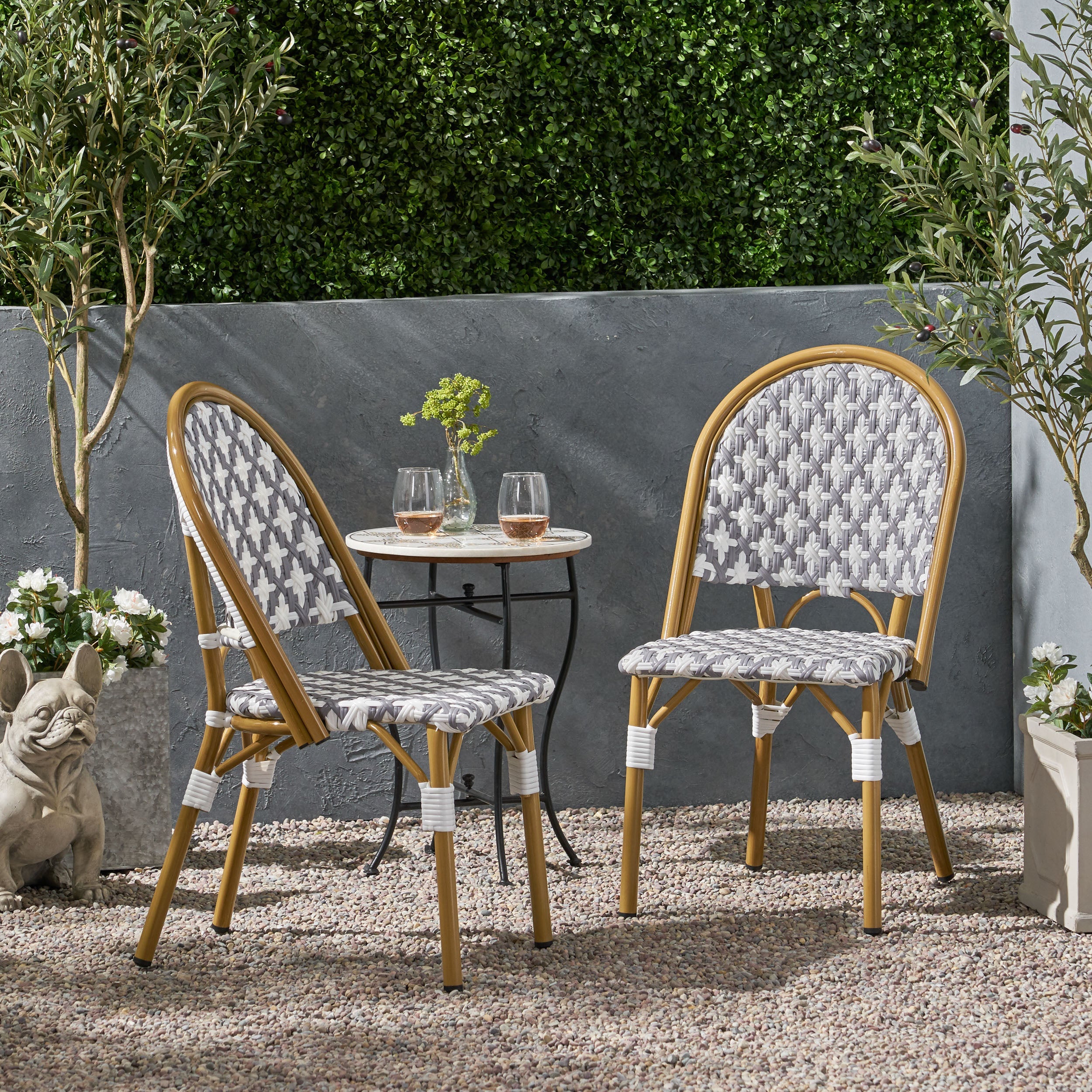 PE Rattan French Bistro Chair with Aluminum Frame, Set of 2