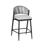 Outdoor Metal Frame Stools with Scallop-Shaped Backrest & Water-Resistant Cushions, Set of 2