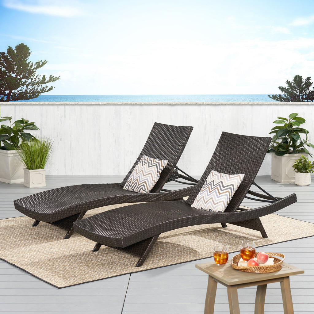 Crete Wicker Chaise Lounge, Set of 2
