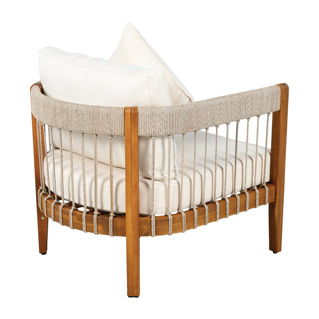Azari Outdoor Acacia Wood Club Chair with Handwoven Rope Accents & Curved Backrest