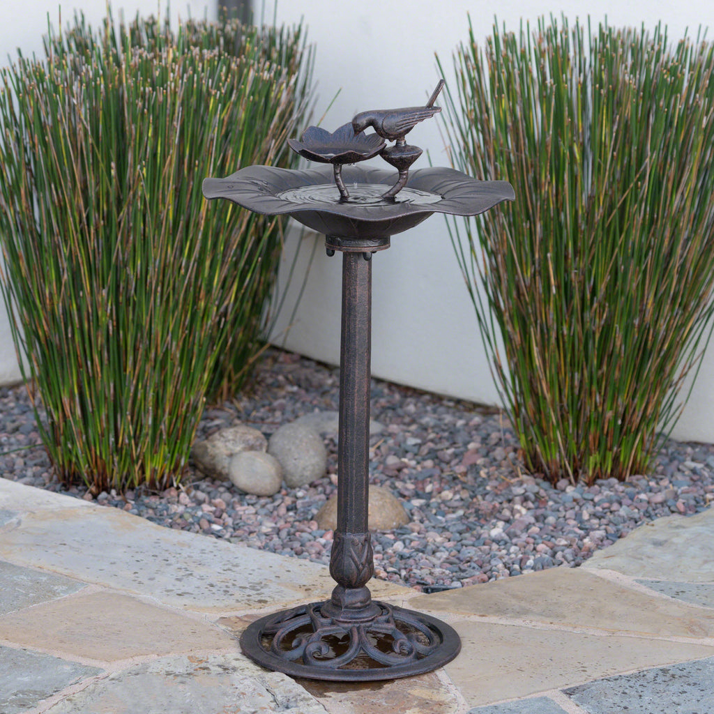 Ruffle Outdoor Aluminum and Iron Bird Bath