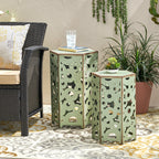Wistfulness Outdoor Accent Table with Crackle Pattern and Iron Frame, Set of 2