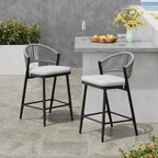 Outdoor Metal Frame Stools with Scallop-Shaped Backrest & Water-Resistant Cushions, Set of 2