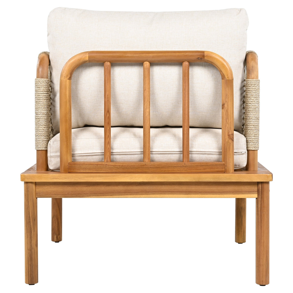 Isola Outdoor Acacia Wood and Rope Club Chair with Cushions