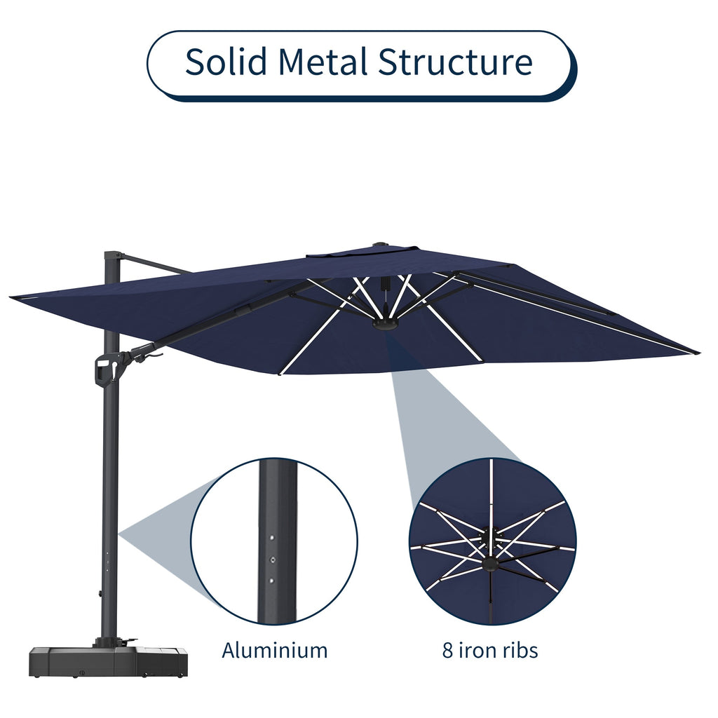 11' Square Cantilever Patio Umbrella with LED Light, Base Not Included
