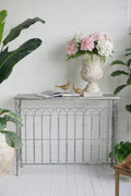 Distressed Silver Finish Iron French Country Arched Fence Console Table
