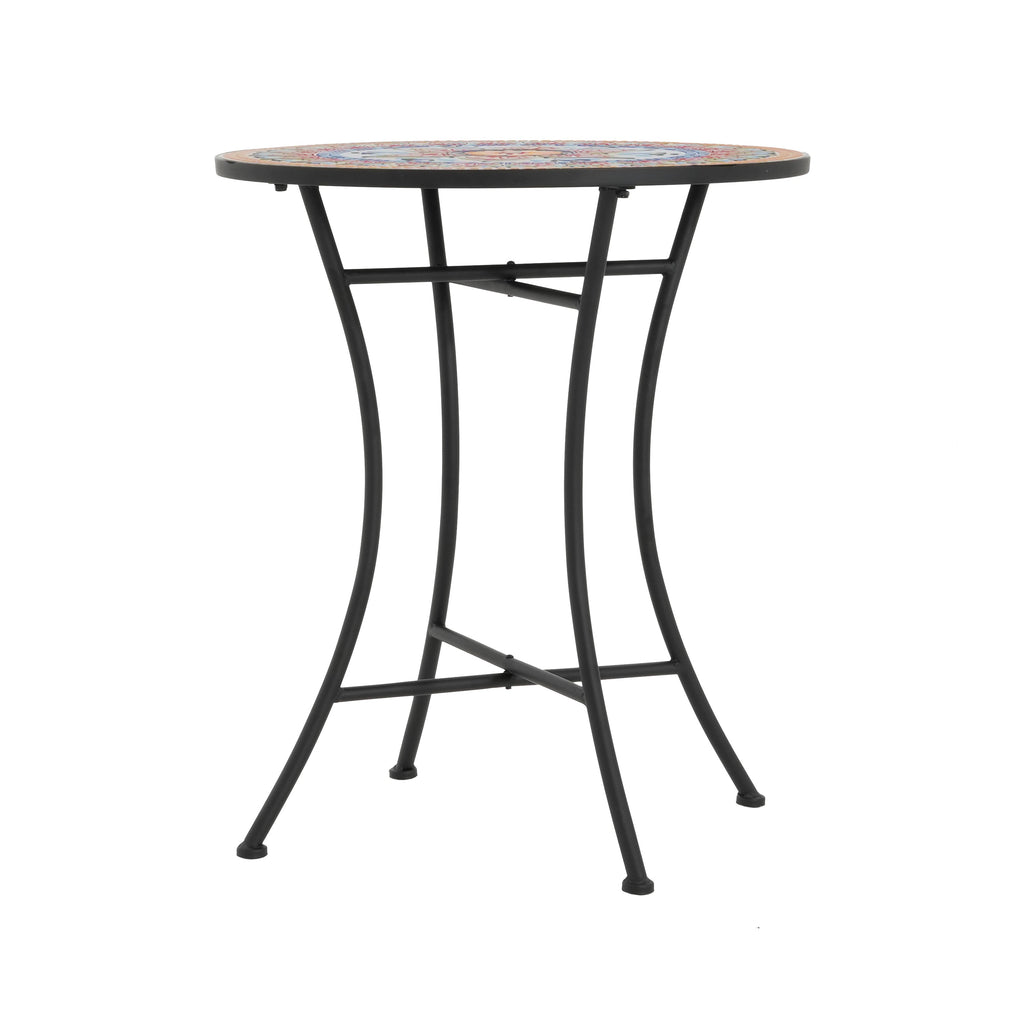 3-Piece Outdoor Chat Set with Ornate Open Scroll Pattern and Ceramic Table Top