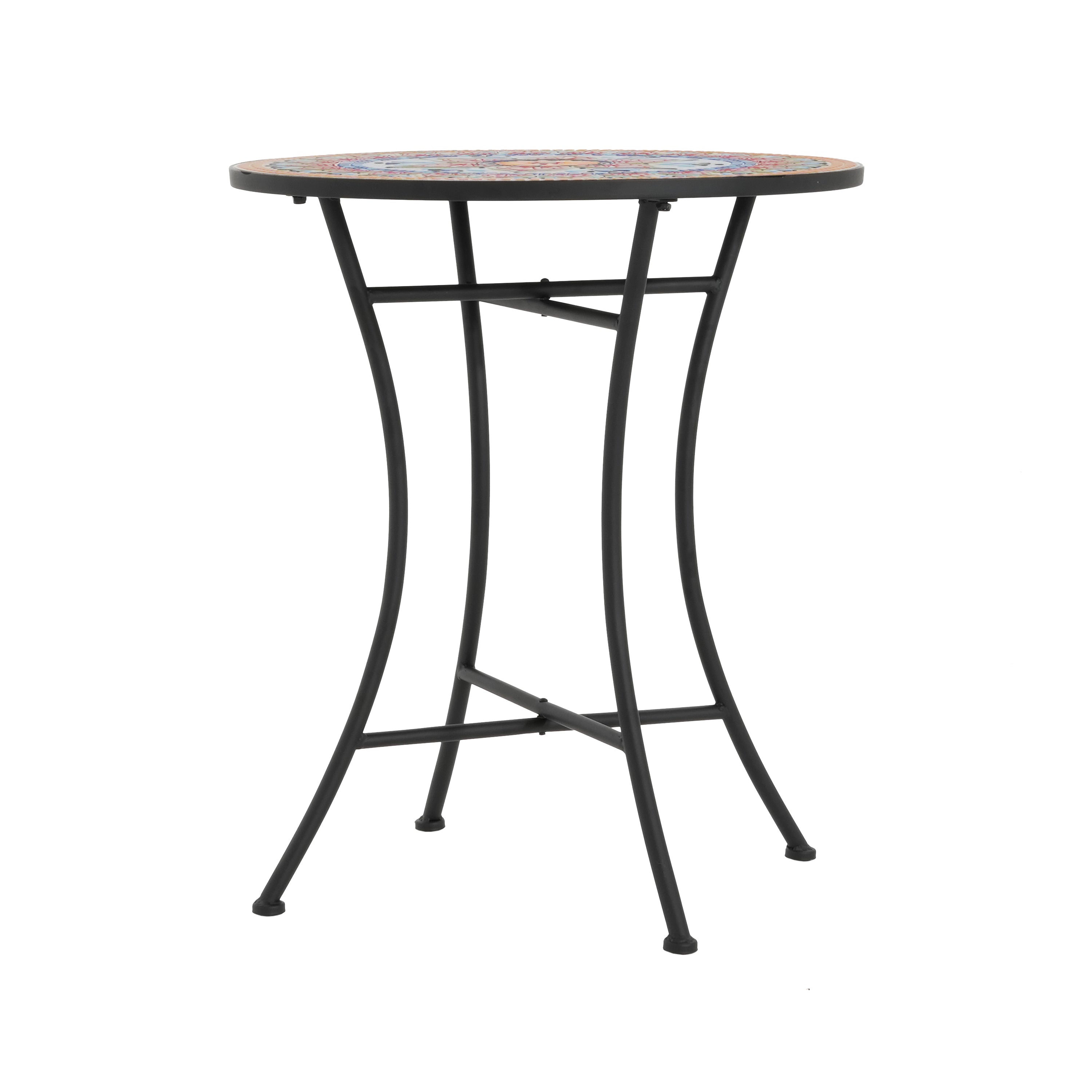 3-Piece Outdoor Chat Set with Ornate Open Scroll Pattern and Ceramic Table Top
