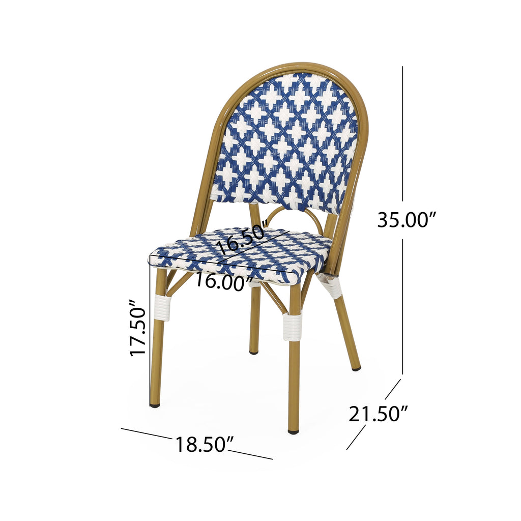 French Bistro Outdoor Dining Chairs, Set of 2 Navy & White