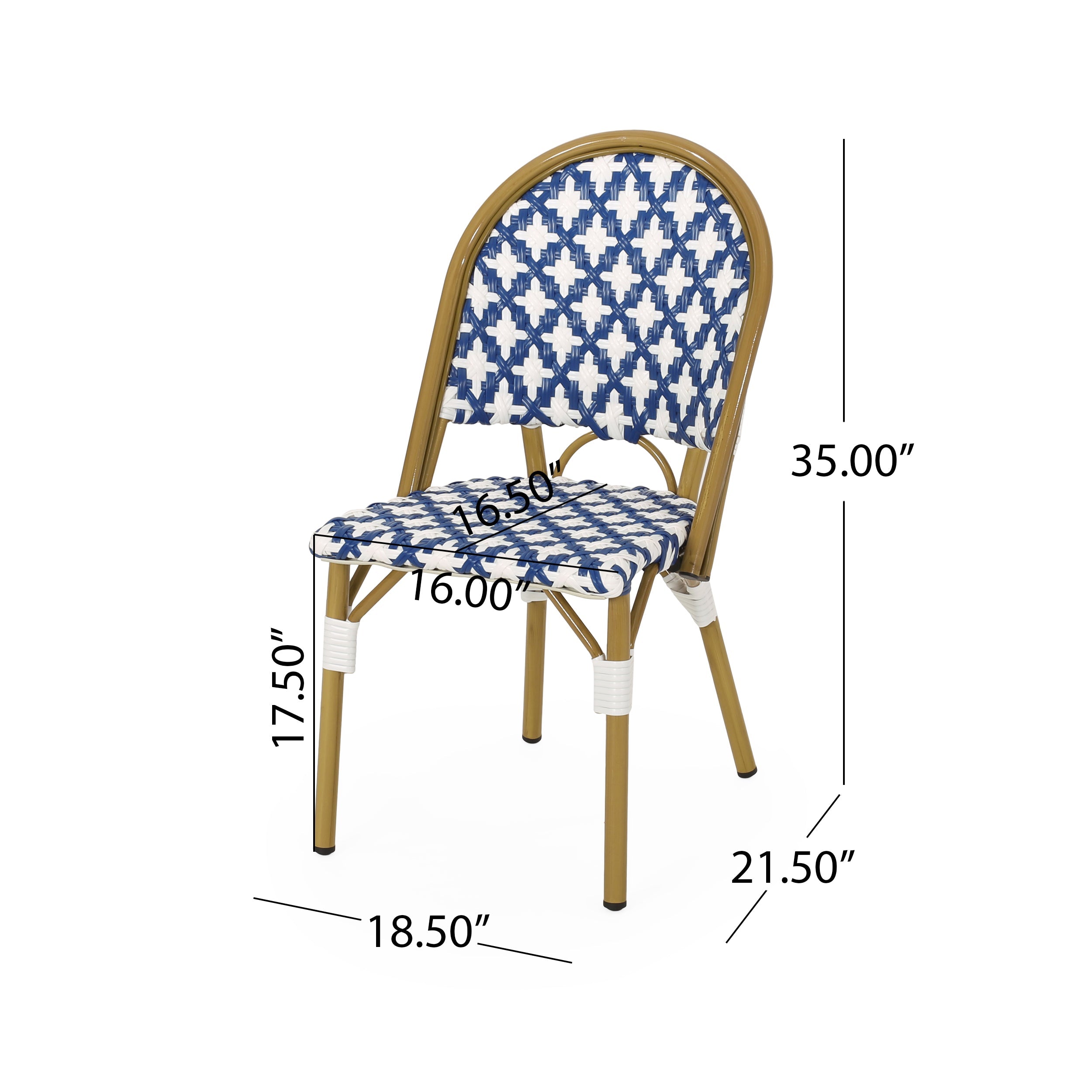 French Bistro Outdoor Dining Chairs, Set of 2 Navy & White