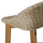 Beeson Outdoor Wicker and Acacia Wood Barstools, Set of 2