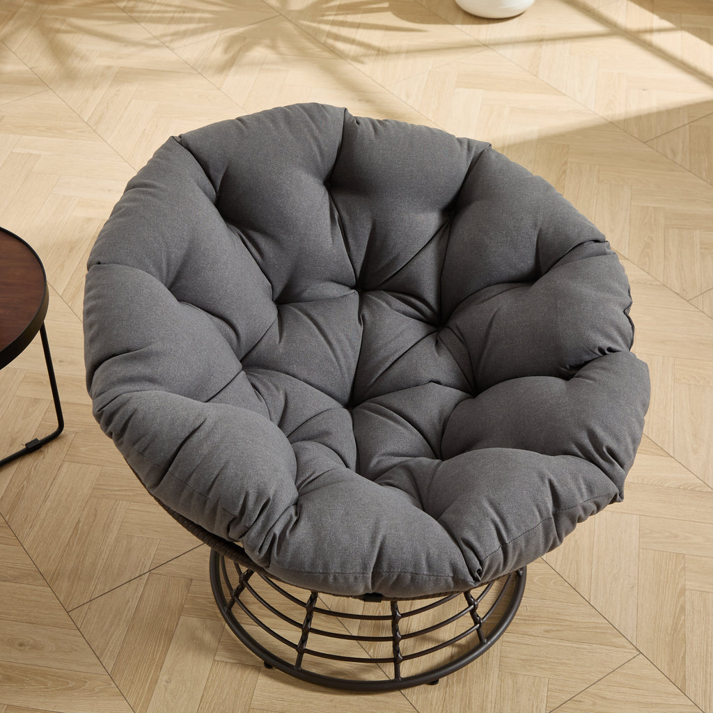 360° Swivel Indoor Outdoor Wicker Papasan Chair with Soft Thick Cushion